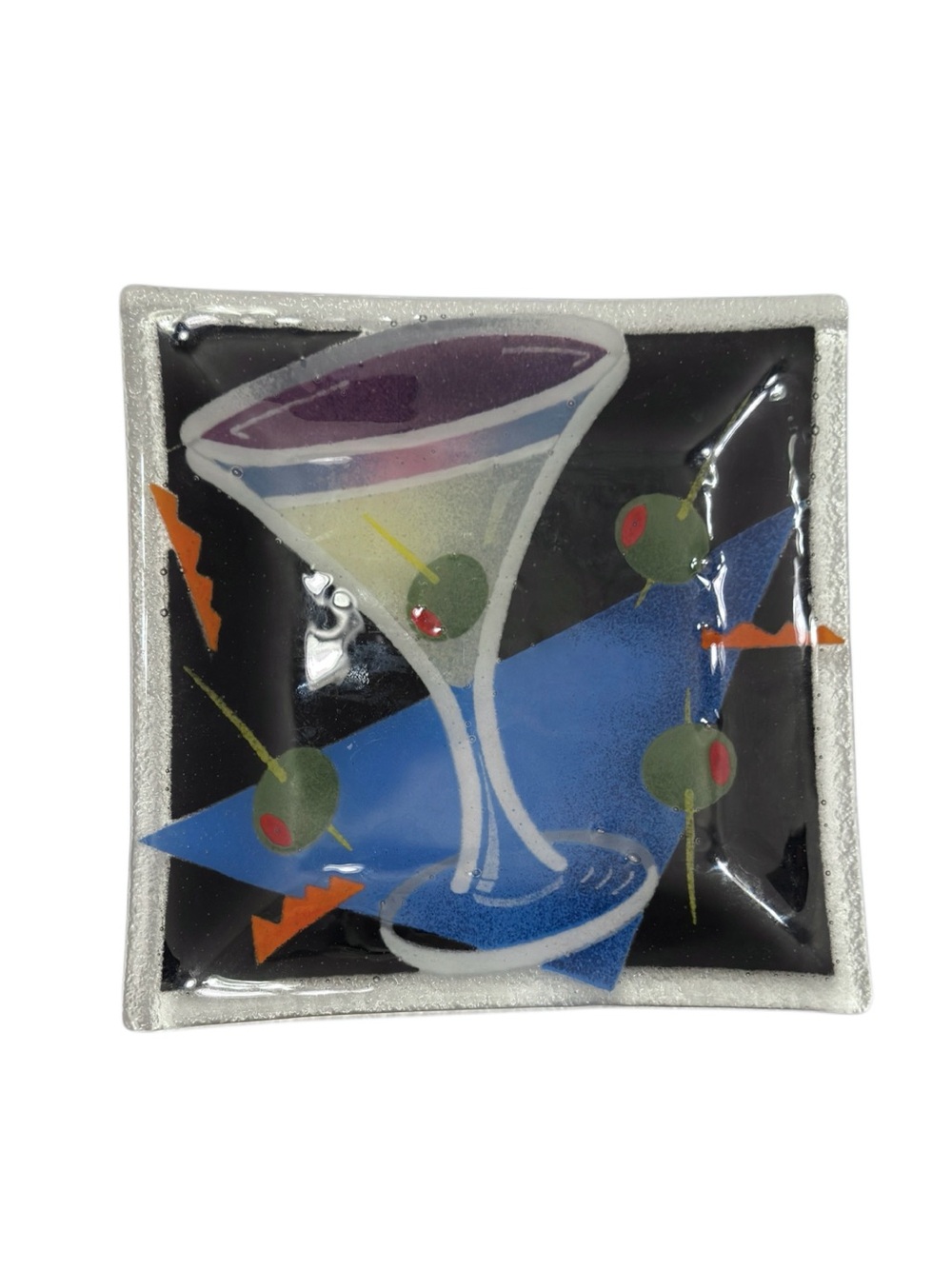 Peggy Karr Martini Olive Fused Art Glass Plate Signed 2004 10”